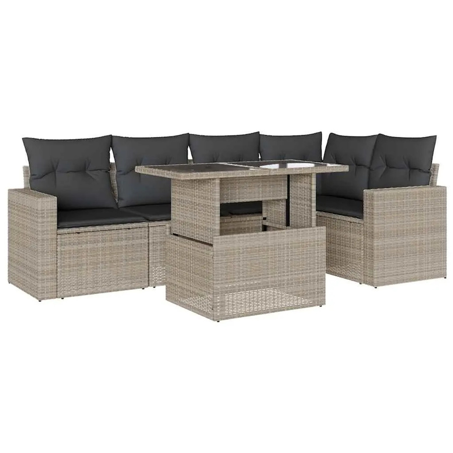 vidaXL 6-teilige Garten-Sofagarnitur aus Poly-Rattan mit Kissen in Hellgrau - Bild 2