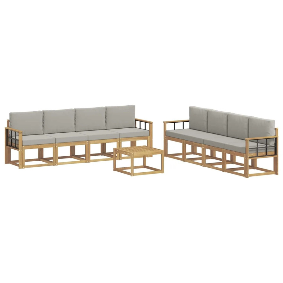 vidaXL Outdoor-Sofagarnitur 9-teilig aus Akazienholz in Weiß, Grau und Braun mit Sitzkissen und Rückenpolstern, B/T/H: 59 x 59 x 37 cm - Bild 2