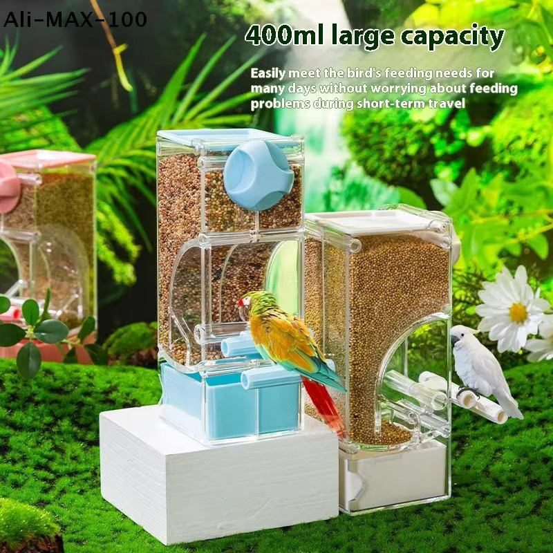 Hoeaden Automatischer Vogelfutterspender für Wellensittiche, Sittiche, Nymphensittiche und Lovebirds, transparent und blau - Bild 3