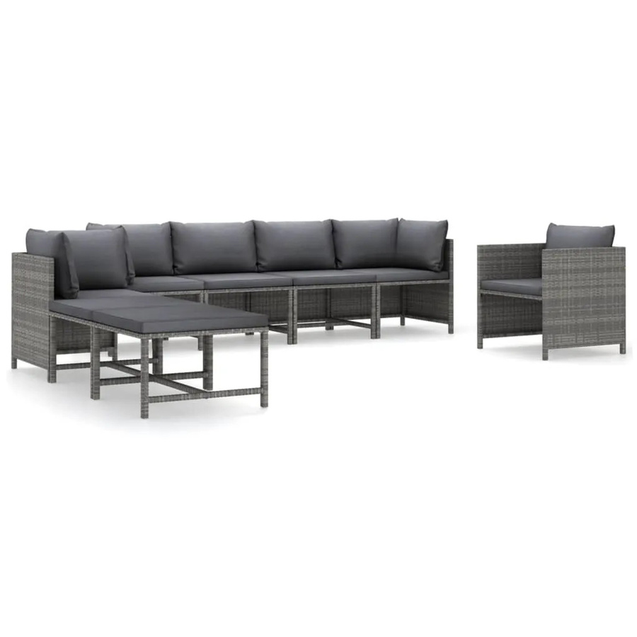 vidaXL 8-tlg Garten-Lounge-Set in L-Form aus Poly Rattan und pulverbeschichtetem Stahl in Grau mit Kissen und Schaumstofffüllung - Bild 2