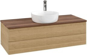 V&B Waschtischunterschrank Antao mit Frontstruktur und Beleuchtung in Walnuss und Eiche, B/T/H: 120 x 50 x 50 cm - Bild 1