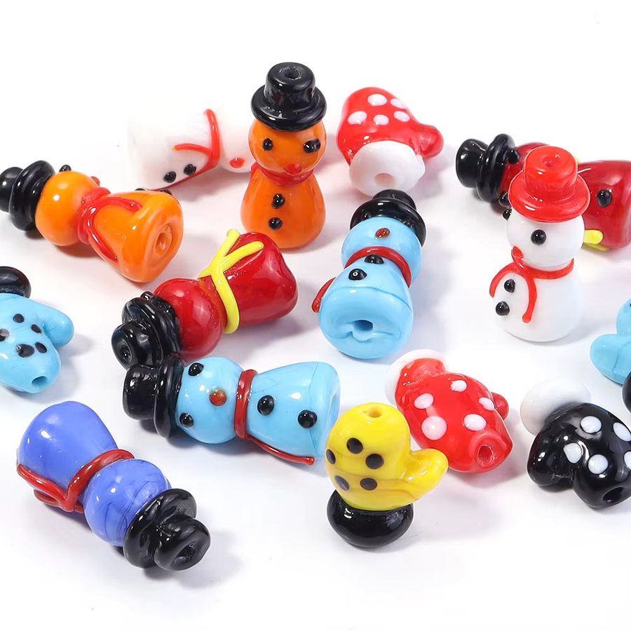 Lampwork Perlen Schneemann, Glas, 2 Stück - Bild 2