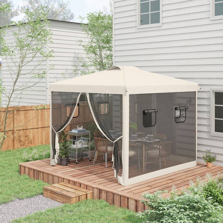 Outsunny Pavillon beige mit Fenster aus Polyester und Stahl B/T/H: 297 x 297 x 287 cm - Bild 2