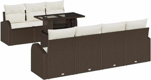 vidaXL Garten-Sofa-Set aus Polyrattan in Braun mit 8-teiliger Polstergarnitur und Tisch - Bild 1