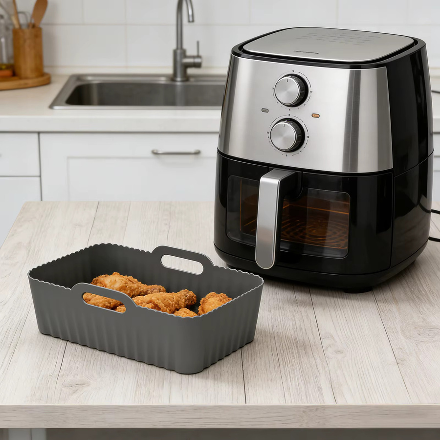 2 Stück Ninja Foodi Silikon-Heißluftfritteusen-Einlagen für Dual Zone AF300 AF400, wiederverwendbare Antihaft-Doppelkorb-Einlagen, Schwarz, 7,6 l - Bild 8