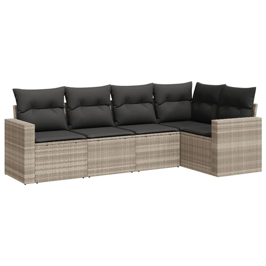 vidaXL 5-tlg Garten-Sofagarnitur Modell 13 aus Poly Rattan in Hellgrau mit Kissen aus Polyester und Gestell aus pulverbeschichtetem Stahl - Bild 2