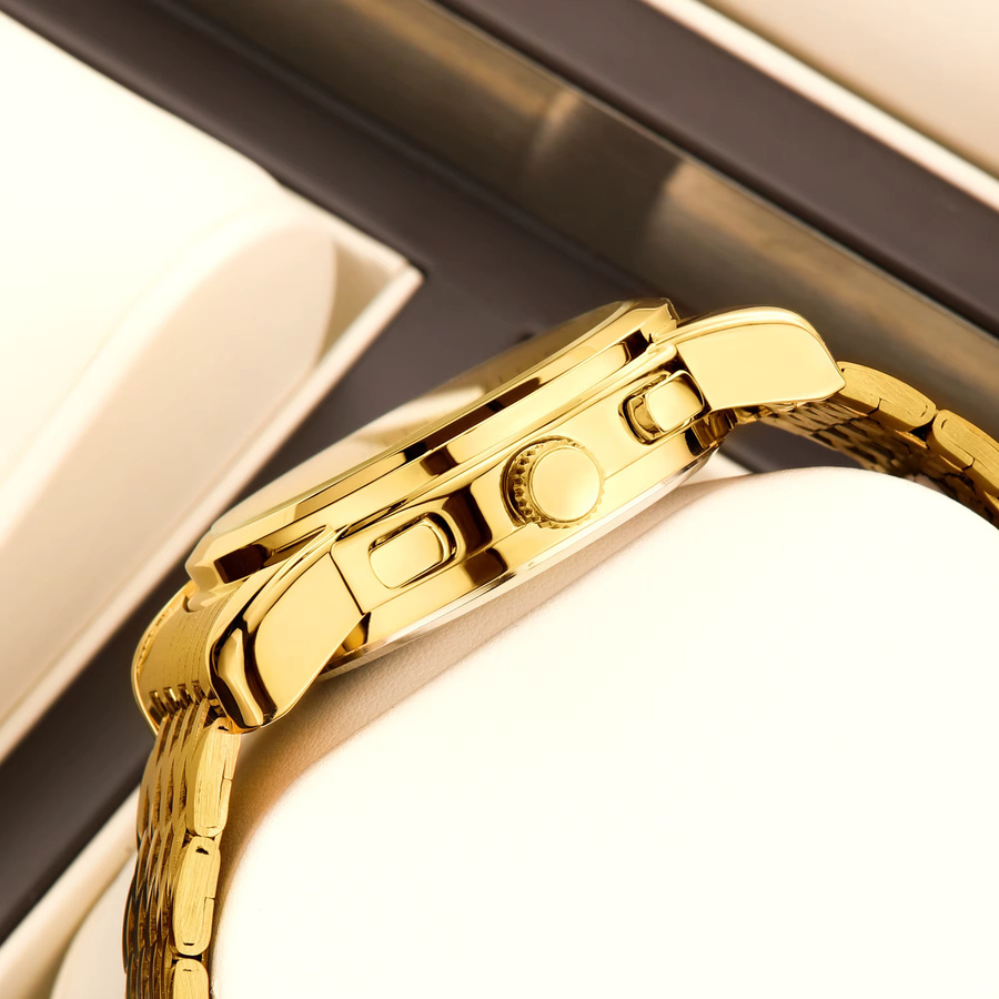 YaLaLuSi Armbanduhr, Quarz, Edelstahl, Gold, Herren, Leuchtzeiger - Bild 3