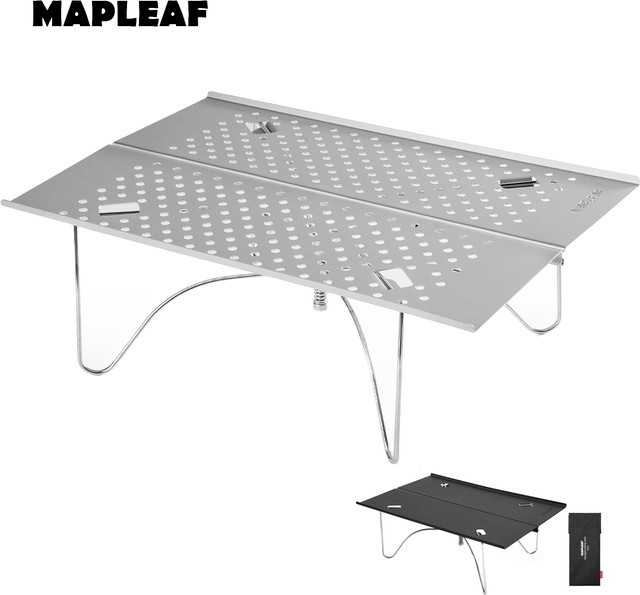 MAPLEAF Campingtisch Mini, ultraleichter zusammenklappbarer Picknicktisch für Outdoor und Angeln, Farbe: Schwarz/Silber, Tragfähigkeit: 15 kg - Bild 1