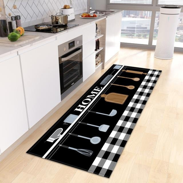 Karpetti Küchenbodenmatte im Checkerboard-Design, Schwarz, Rutschfest und Waschbar, 2er-Set, B/T: 50 x 80 cm und 50 x 150 cm - Bild 1