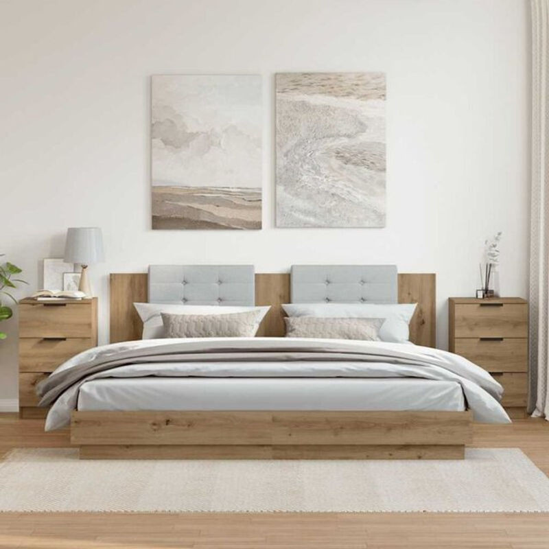 Vidaxl Set aus 2 Nachttischen in Eiche Natur und Braun, Klassisch, Holzwerkstoff und Metall, B/T/H: 40 x 36 x 65 cm - Bild 1
