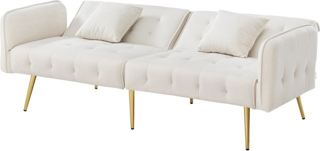 Merax Schlafsofa 2 Sitzer mit Bettfunktion aus Velours in Weiß - Bild 1