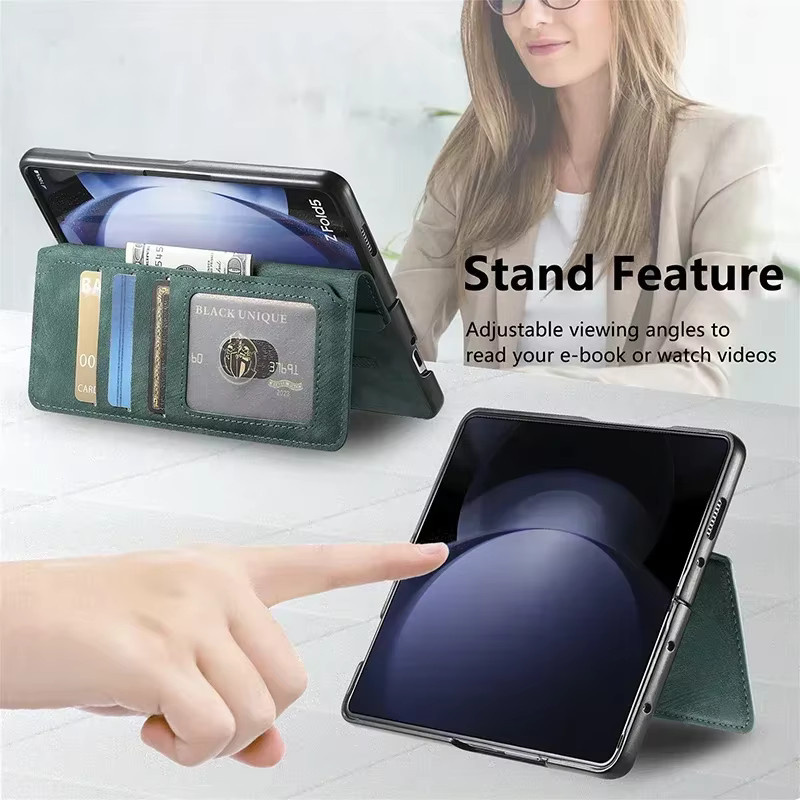 2-in-1 Magnetische Flip-Ledertasche für Samsung Galaxy Z Fold 7 6 5 4 3 mit MagSafe Kartenfach in Schwarz - Bild 4