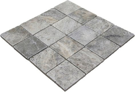 WOHNRAUSCH Wand- und Bodenfliese Mudra Grey aus Travertin in Grau/Beige, matt, getrommelt, B: 10 cm, T: 10 cm, H: 1 cm - Bild 1