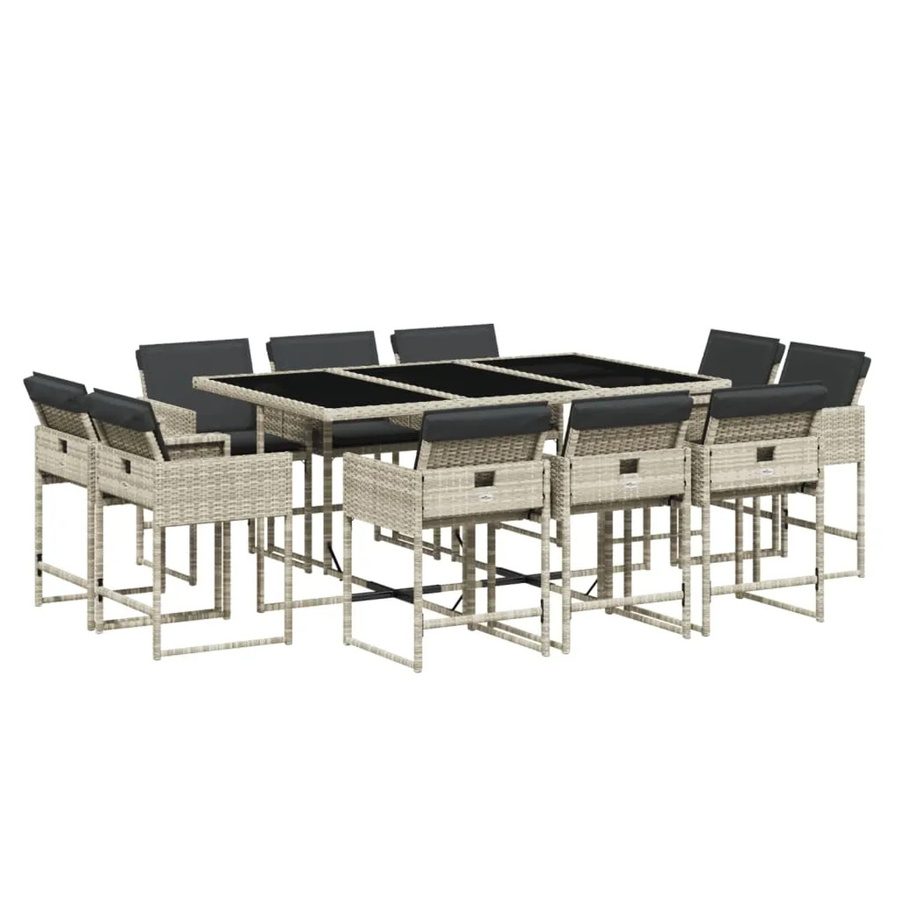 vidaXL 11-teilige Garten-Essgruppe aus Polyrattan mit Kissen in Anthrazit und Hellgrau - Bild 2