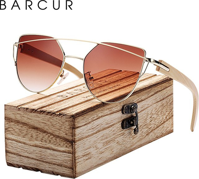 BARCUR Sonnenbrille Cat Eye, Holz, braun, Damen, polarisiert - Bild 1