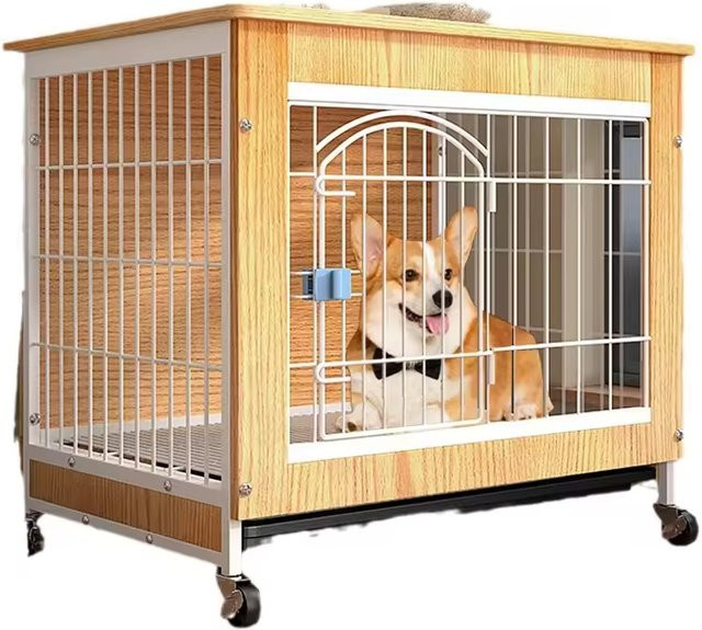 XMSJ Hundekiste aus unbehandeltem Holz mit Klettverschluss in Beige oder Braun - Bild 1