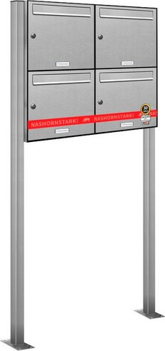 AL Briefkastensystem für 4 Parteien, freistehend, silberfarben, B/H/T: 84,6 x 150 x 11,6 cm - Bild 1