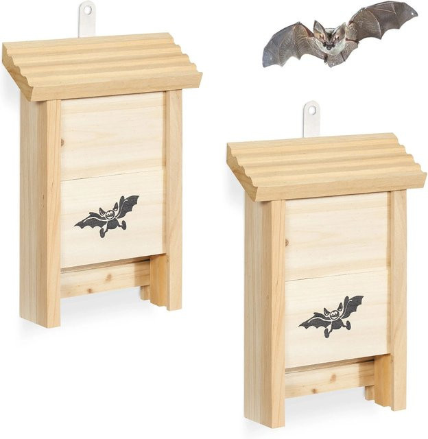 Relaxdays Fledermauskasten 2er Set aus Tannenholz und Metall in Natur, Aufhängbar, B/T/H: 25 x 18 x 6 cm - Bild 1