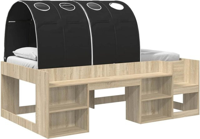 vidaXL Bettgestell mit Tunnel und Regal in Sonoma Eiche und Schwarz, 3-teiliges Hochbett aus Holzwerkstoff - Bild 1