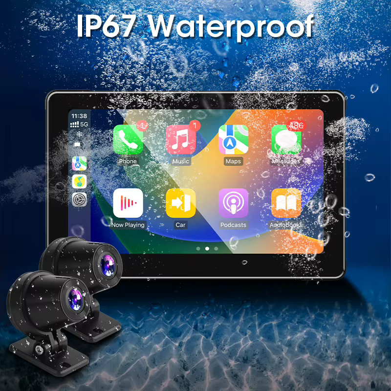 Jmcq Motorrad Dash Cam mit IPX7 wasserdichtem Display und CarPlay Funktion, Action Kamera in Schwarz - Bild 2
