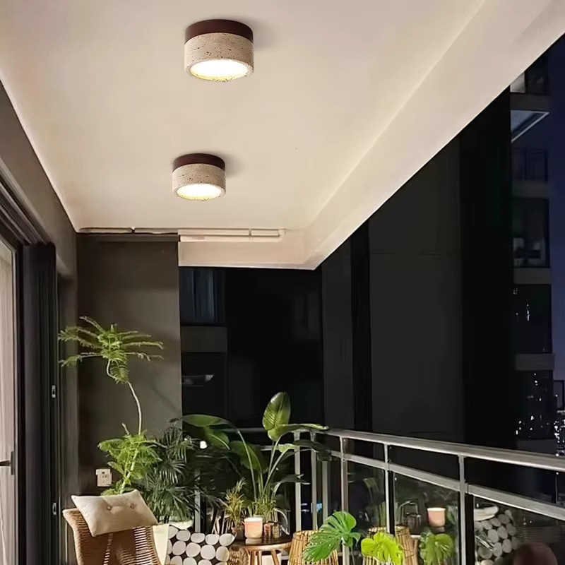 Lava Ball Wabi Sabi LED Deckenleuchte aus gelbem Travertin für Schlafzimmer und Flur - Bild 3