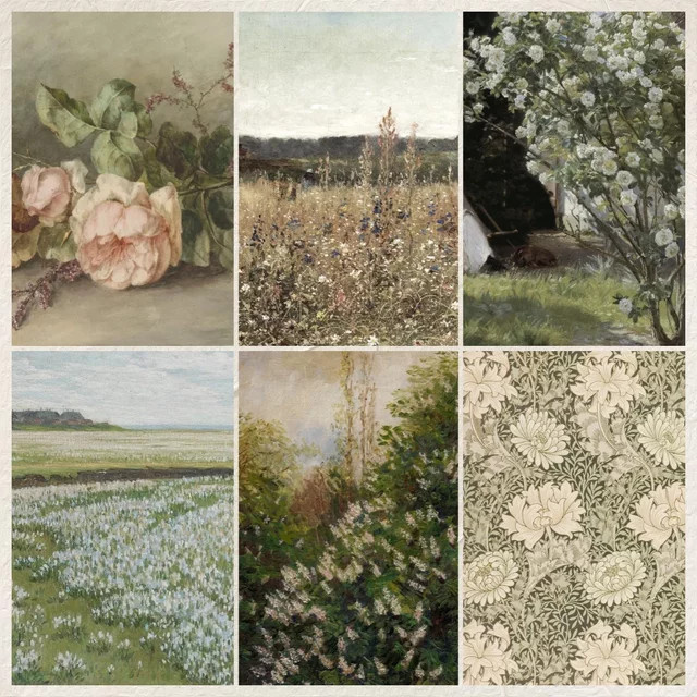 Potdemiel Leinwand Kunstdruck Retro Französische Frühlingslandschaft mit Blumen in Mehrfarbig - Bild 1