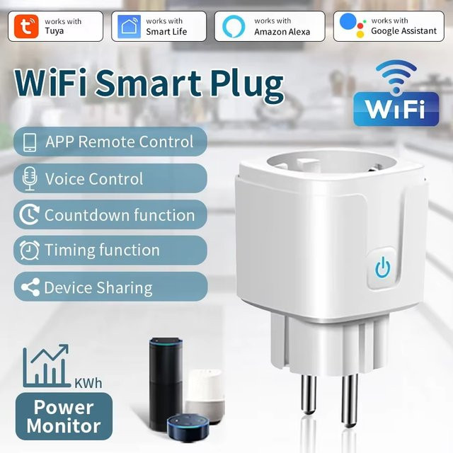 QNCX Smart Steckdose WLAN mit Tuya App Kompatibilität, 16A EU-Stecker, Echtzeit-Überwachung und Timer, kompatibel mit Alexa und Google Sprachsteuerung, Farbe: Weiß - Bild 1