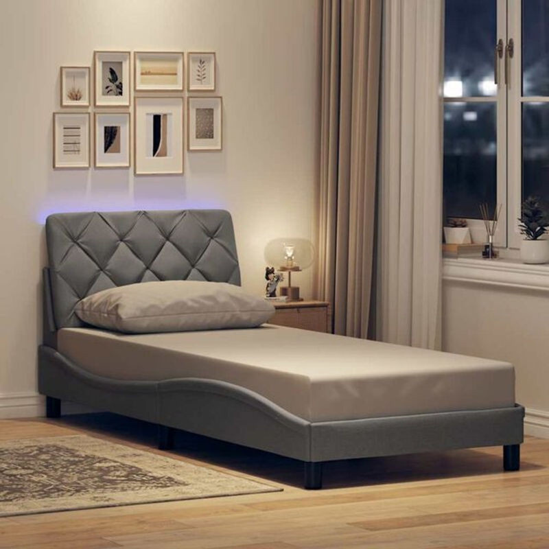 Vidaxl Polsterbett mit LED in Grau, B/T/H: 90 x 190 cm - Bild 1