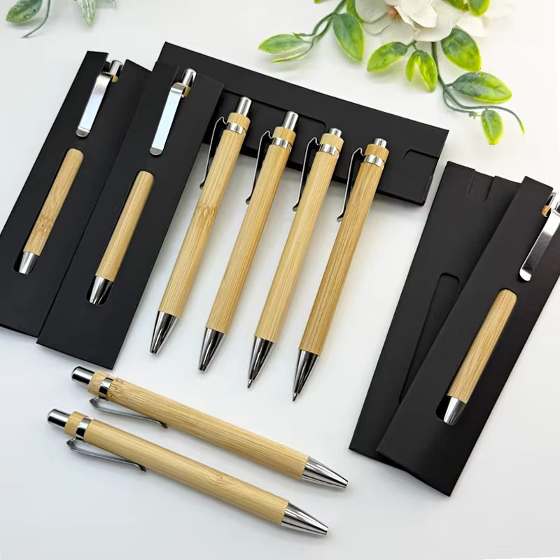 20er Set Bambus-Kugelschreiber mit Geschenkbox und schwarzer Tinte - Bild 5