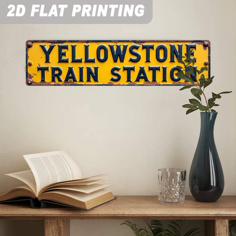 CIFBUY Yellowstone Train Station Vintage-Metallschild Retro-Eisenbahn-Dekoration für Wandgestaltung, Breite: 40,64 cm, Höhe: 10,16 cm, Tiefe: 10,16 cm - Bild 2