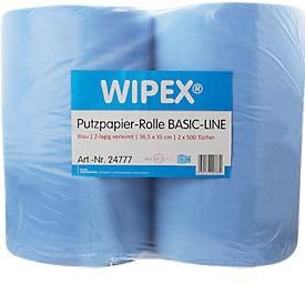WIPEX Basic-Line Putzpapier, 2-lagig, blau, 2 Rollen mit je 500 Tüchern, 100 % Zellstoff - Bild 1