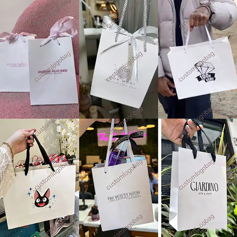 10-teiliges Set weiße Papiertüten mit Platz für dein personalisiertes Logo für Kleidung, Schmuck oder Geschenke - Bild 2