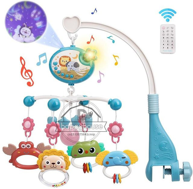 Wucifang Jewelry Musikalische Babybett-Mobile, mit Lichtern, Musikprojektion, Fernbedienung, Blau, ab 0 Jahre - Bild 1