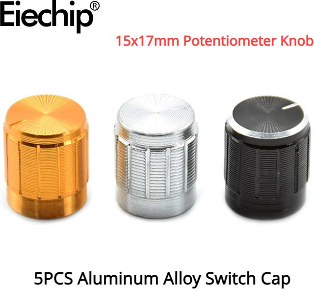 5er Set Schalterkappen aus Aluminiumlegierung in Schwarz, Silber und Gold mit Plum Blossom Design für Potentiometer und Encoder, B/B/H: 1,5 x 1,7 x 0 cm - Bild 1