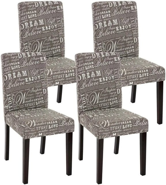 MCW 4er-Set Esszimmerstühle Littau mit Schriftzug, Grau, Textil, Hartholzbeine - Bild 2