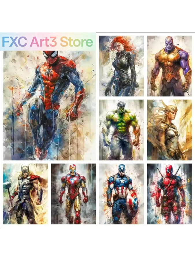 Kayou Marvel Leinwandgemälde mit Spider-Man, Iron Man und Deadpool als rahmenloses Kunstposter in Multicolour - Bild 3