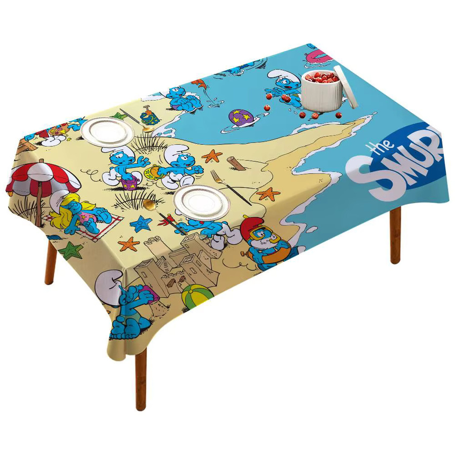 Potdemiel Tischdecke mit Cartoon-Smurf-Motiv, wasserabweisend und ölbeständig, rechteckig, mehrfarbig - Bild 4
