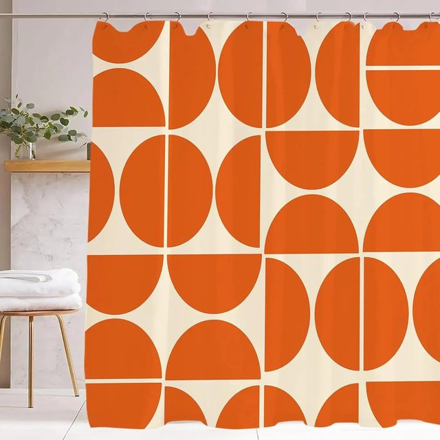 Dai Jiaochuan Duschvorhang Orange mit abstraktem geometrischem Design, wasserdicht und schimmelresistent, B: 165 cm, H: 190 cm - Bild 1