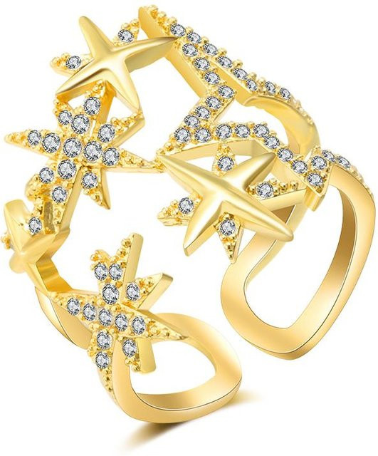 Lucky Star Jewelry Ring, Edelstahl, Gold, Zirkonia, Damen, verstellbar - Bild 1