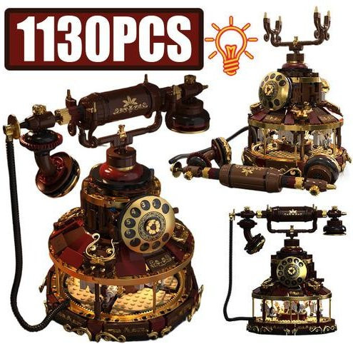 MOC Dampf Retro Serie Telefon Bausteine Karussell, LED, ab 14 Jahren - Bild 1