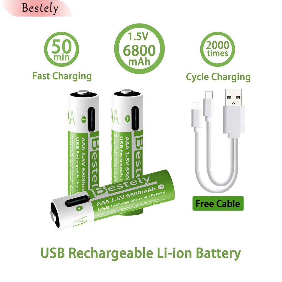 Rscrola AAA Lithium-Ionen-Batterien mit 6800mAh und USB-C Anschluss, 1,5V wiederaufladbare AAA Batterien mit 2000 Ladezyklen - Bild 4