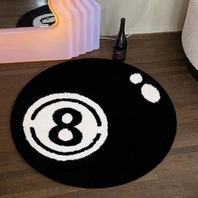 VIKAMA Billard-Teppich in Schwarz mit 8 Kugeln, runder und rutschfester Teppich für Wohnzimmer und Schlafzimmer - Bild 1