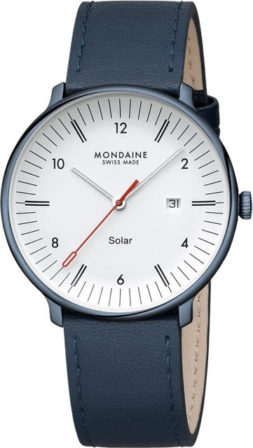 Mondaine Herrenuhr Solar, Edelstahl, 41 mm, Leder, Weiß, 5 ATM - Bild 1