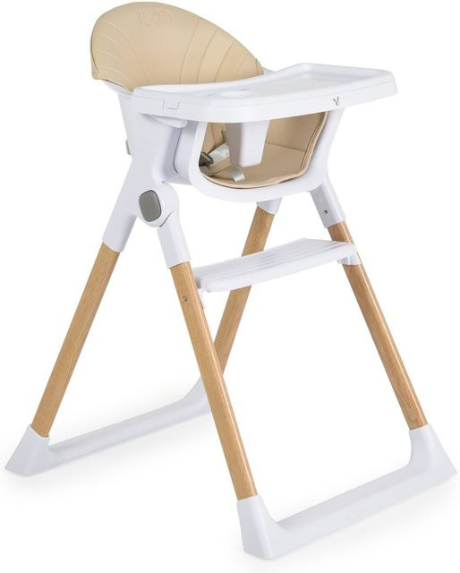 Cangaroo Kinderhochstuhl Almond in Beige mit Holzoptik, klappbar und mit Doppeltablett sowie Sicherheitsgurt und PU-Kunstlederbezug - Bild 1
