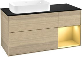 V&B Waschtischunterschrank Finion in Oak Veneer mit Regalelement in Gold matt, Breite: 120 cm, Tiefe: 60 cm - Bild 1