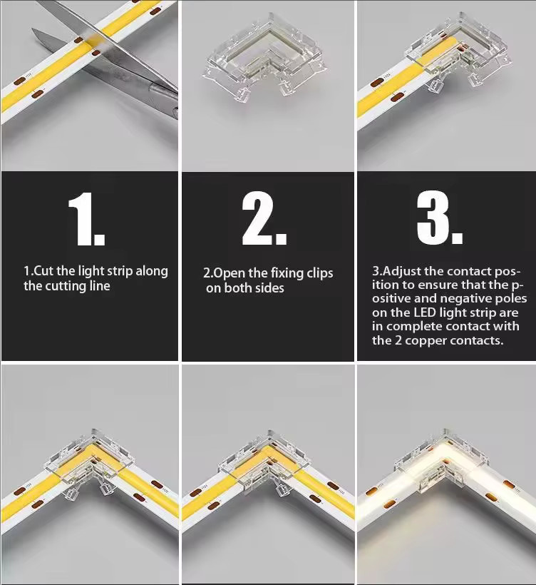 YJCAL LED-Lichtstreifen-Verbinder transparent, handgepresster lötfreier Strip-Connector für 2/3/4-Pin und 5/8/10mm COB-Lichtstreifen - Bild 5