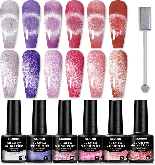 Faandin Katzenaugen-Gel-Nagellack, Schimmernd, 6er-Set - Bild 1