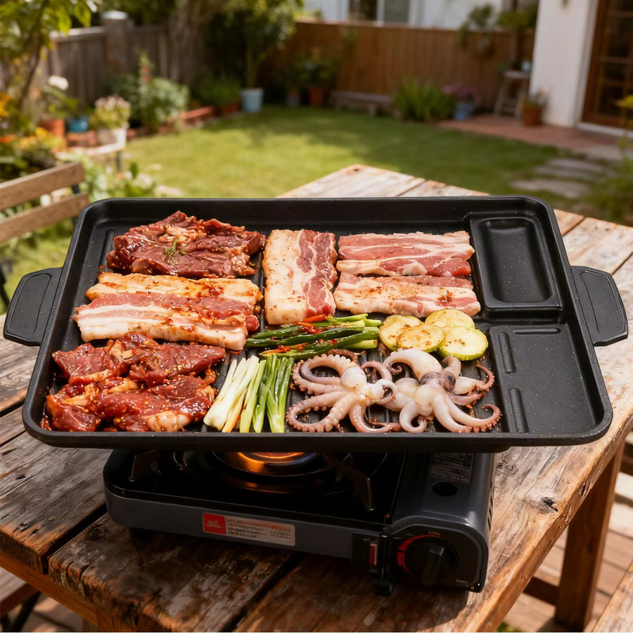 KOSUN Koreanische Grillpfanne aus Aluminium mit Titanbeschichtung, Schwarz, Durchmesser: 37,5 cm, geeignet für Induktion und Outdoor-Camping - Bild 6