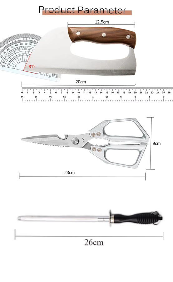 WXCOO Küchenmesser-Set aus handgeschmiedetem SK5 Edelstahl in Silber zum Schneiden von Fleisch und Obst - Bild 5