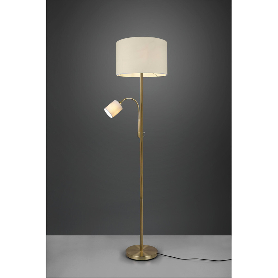 TRIO Stehlampe Hotel in Messing und Weiss mit Stoffschirm, Höhe: 170 cm, Durchmesser: 40 cm, 2 E27 Fassungen - Bild 2